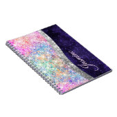 Iridescent paars zilveren faux glitter monogram notitieboek (Rechterzijde)