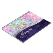 Iridescent paars zilveren faux glitter monogram notitieboek (Linkerzijde)