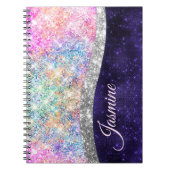 Iridescent paars zilveren faux glitter monogram notitieboek (Voorkant)