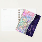 Iridescent paars zilveren faux glitter monogram pl planner (Display)