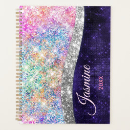 Iridescent paars zilveren faux glitter monogram pl planner