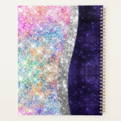 Iridescent paars zilveren faux glitter monogram pl planner (Achterkant)