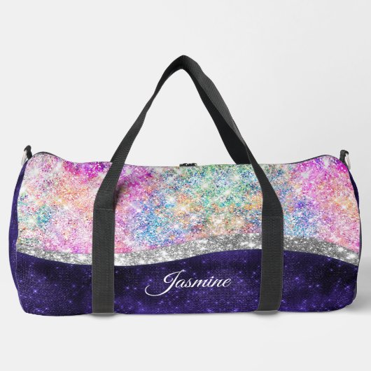 Iridescent paars zilveren faux glitter monogram plunjezak (Voorkant)