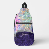 Iridescent paars zilveren faux glitter monogram sling bag (Voorkant)