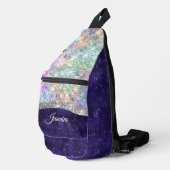Iridescent paars zilveren faux glitter monogram sling bag (Rechterhoek)