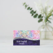 Iridescent paars zilveren faux glitter monogram visitekaartje (Staand voorkant)