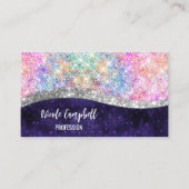 Iridescent paars zilveren faux glitter monogram visitekaartje (Voorkant)