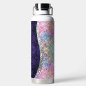 Iridescent paars zilveren faux glitter monogram waterfles (Achterkant)