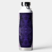 Iridescent paars zilveren faux glitter monogram waterfles (Links)