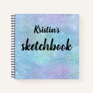 Iridescent Paarse Blue Glitter Name Sketchbook Notitieboek