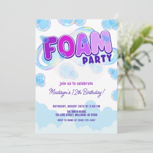 Iridescent Paarse Foam Party Verjaardag Kaart (Staand voorkant)