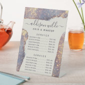 Iridescent Paarse Glam Glitter Service Price Reclamebord Met Voetstuk (Insitu)