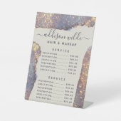 Iridescent Paarse Glam Glitter Service Price Reclamebord Met Voetstuk (Voorkant)
