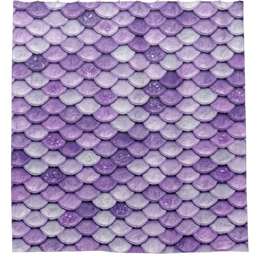 Iridescent Paarse glimmende glitter Mermaid Scales Douchegordijn (Voorkant)