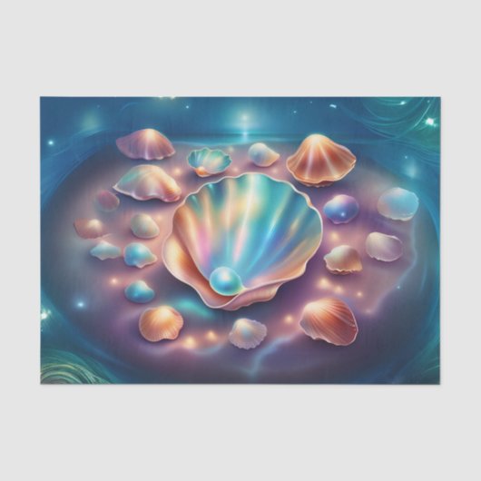 Iridescent Parel in een Schelp Decoupage Tissue Tissuepapier (Voorkant)
