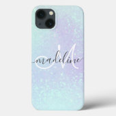 Iridescent Pastel Holographic Glitter Monogramed Case-Mate iPhone Case (Achterkant)
