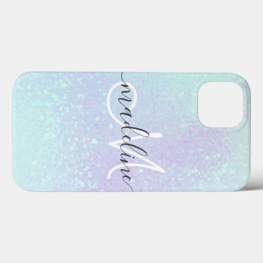 Iridescent Pastel Holographic Glitter Monogramed Case-Mate iPhone Case (Achterkant (horizontaal))
