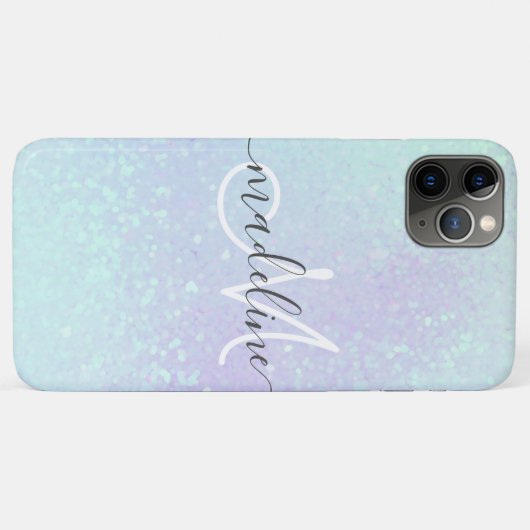 Iridescent Pastel Holographic Glitter Monogramed Case-Mate iPhone Case (Achterkant (horizontaal))