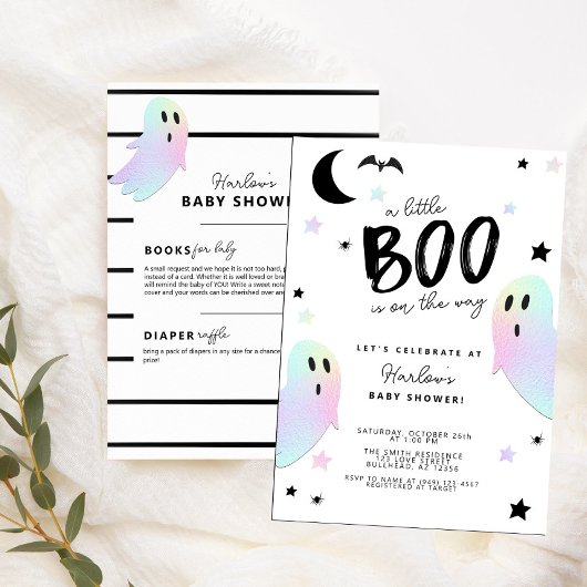 Iridescent Pastel Little Boo Halloween Baby shower Kaart