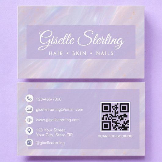 Iridescent Pastel Opal QR Code Holographic Stone Visitekaartje