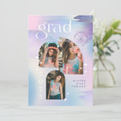 Iridescent Pastel Waterverf Starry 3 Foto Afstudee Kaart (Staand voorkant)