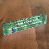 Iridescent Peacock Feathers for Beauty Salon Naambordje (Zijkant)