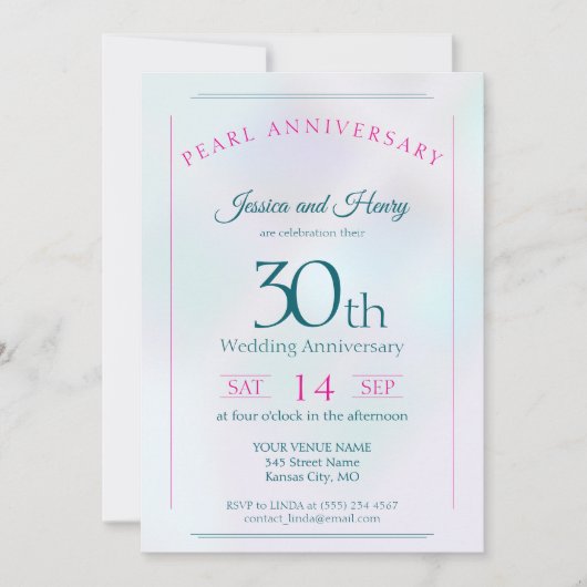 Iridescent Pearl 30e trouwjubileum Kaart (Voorkant)