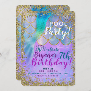 Iridescent Pearl Glitter Mermaid Birthday Party Kaart