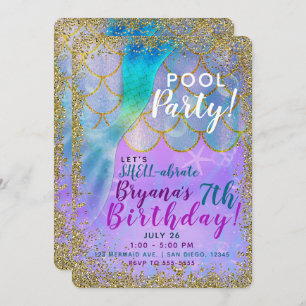 Iridescent Pearl Glitter Mermaid Birthday Party Kaart
