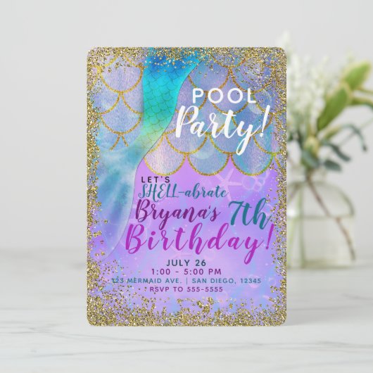 Iridescent Pearl Glitter Zeemeermin Verjaardagsfee Kaart (Staand voorkant)