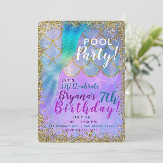 Iridescent Pearl Glitter Zeemeermin Verjaardagsfee Kaart (Staand voorkant)