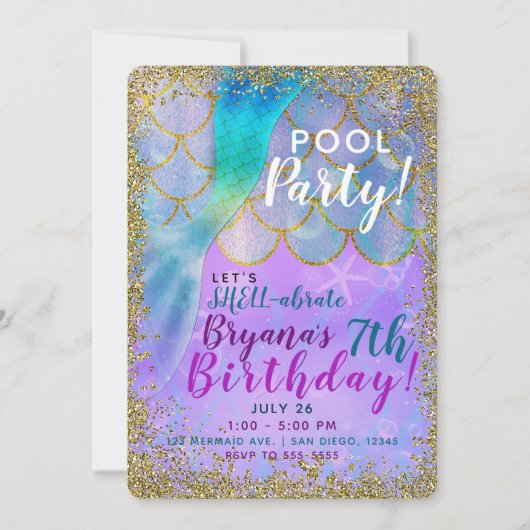 Iridescent Pearl Glitter Zeemeermin Verjaardagsfee Kaart (Voorkant)
