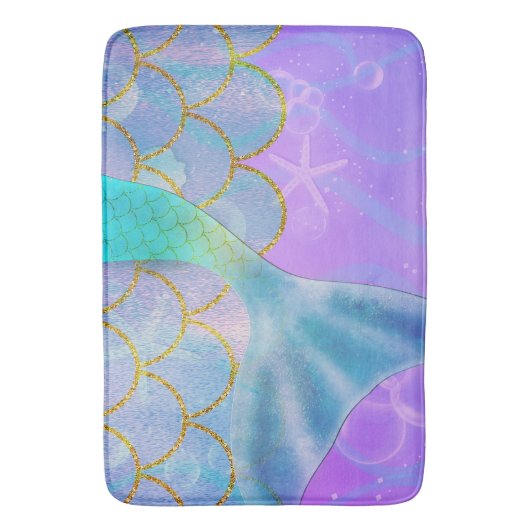 Iridescent Pearl Shimmer Sparkle Zeemeermin Staart Badmat (Voorkant Verticaal)