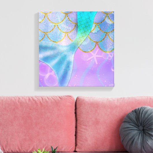 Iridescent Pearl Shimmer Sparkle Zeemeermin Staart Canvas Afdruk (Insitu (Woonkamer))