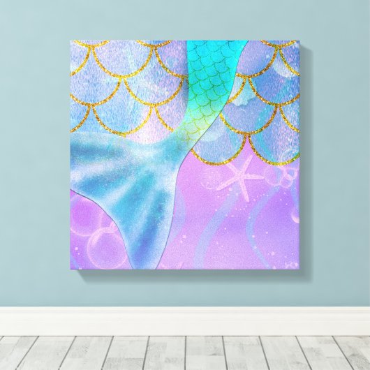 Iridescent Pearl Shimmer Sparkle Zeemeermin Staart Canvas Afdruk (Insitu (Houten vloer))