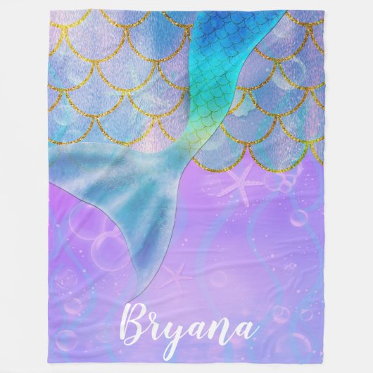 Iridescent Pearl Shimmer Sparkle Zeemeermin Staart Fleece Deken (Voorkant)