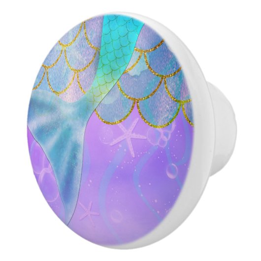 Iridescent Pearl Shimmer Sparkle Zeemeermin Staart Keramische Knop (Rechts)