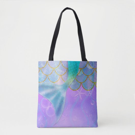 Iridescent Pearl Shimmer Sparkle Zeemeermin Staart Tote Bag (Voorkant)