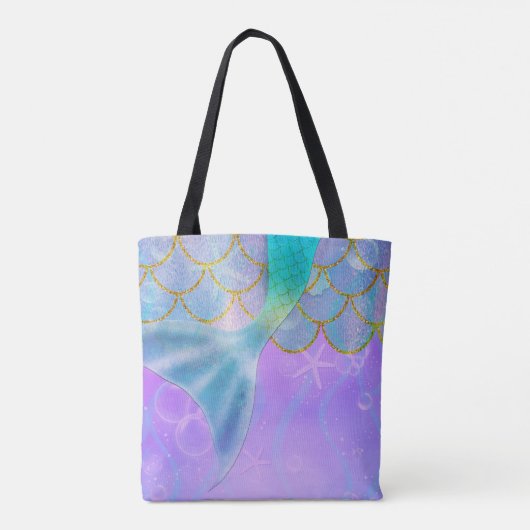 Iridescent Pearl Shimmer Sparkle Zeemeermin Staart Tote Bag (Achterkant)