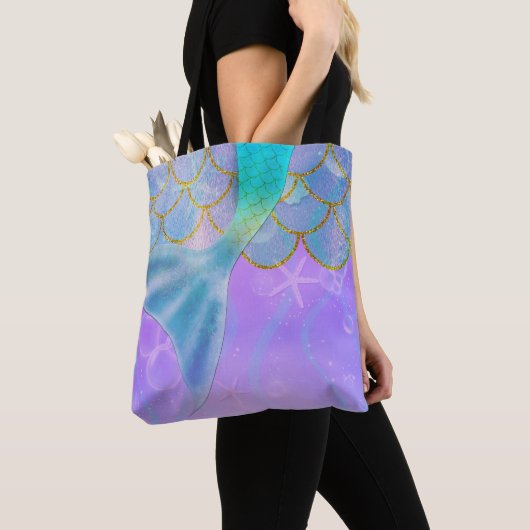Iridescent Pearl Shimmer Sparkle Zeemeermin Staart Tote Bag (Dichtbij)