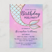 Iridescent Pink Blauwgroen Mermaid Tail Birthday Uitnodiging Briefkaart (Voorkant)