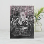 Iridescent Pink Glitter Fringe Foto Sweet 16 Kaart (Staand voorkant)