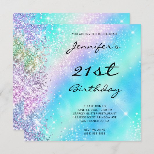 Iridescent Rainbow Glitter en Folie 21ste verjaard Kaart (Voorkant / Achterkant)