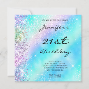 Iridescent Rainbow Glitter en Folie 21ste verjaard Kaart