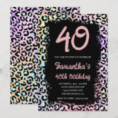 Iridescent Rainbow Leopard Pink 40th Birthday Kaart (Voorkant / Achterkant)