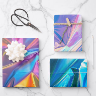 Iridescent Rainbow Metallic Pastel Pink, Aqua Inpakpapier Vel