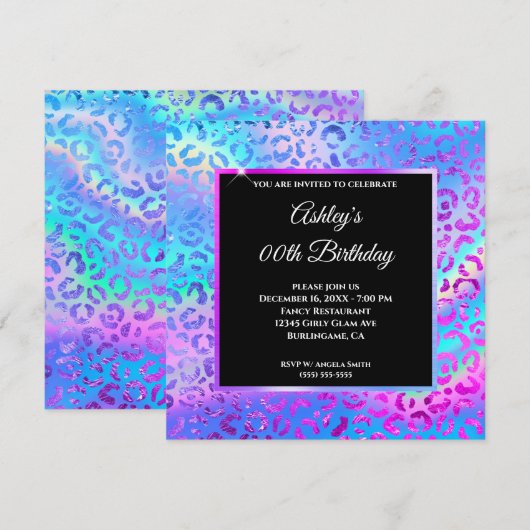 Iridescent Rainbow Ombre Leopard Folie Birthday Kaart (Voorkant / Achterkant)