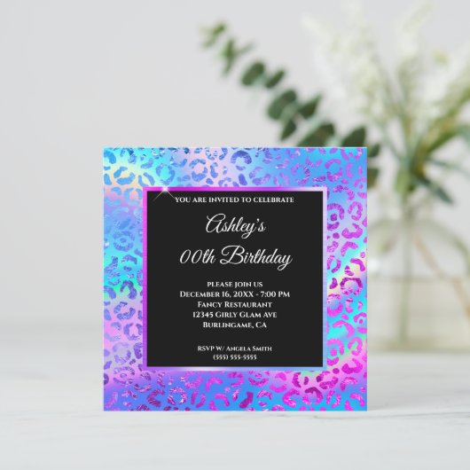 Iridescent Rainbow Ombre Leopard Folie Birthday Kaart (Staand voorkant)