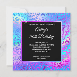 Iridescent Rainbow Ombre Leopard Folie Birthday Kaart