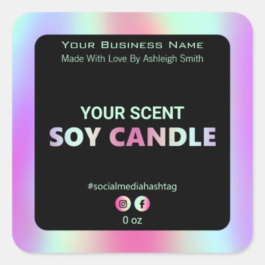 Iridescent Rainbow Soy Candle Labels (Voorkant)